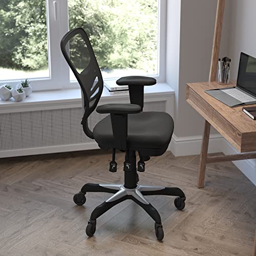 Flash Furniture Nicholas Mid-Back Multifunction Executive Swivel Ergonomic Office Chair with Adjustable Arms, Transparent Roller Wheels, 27", Black Mesh