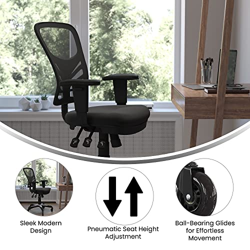 Flash Furniture Nicholas Mid-Back Multifunction Executive Swivel Ergonomic Office Chair with Adjustable Arms, Transparent Roller Wheels, 27", Black Mesh