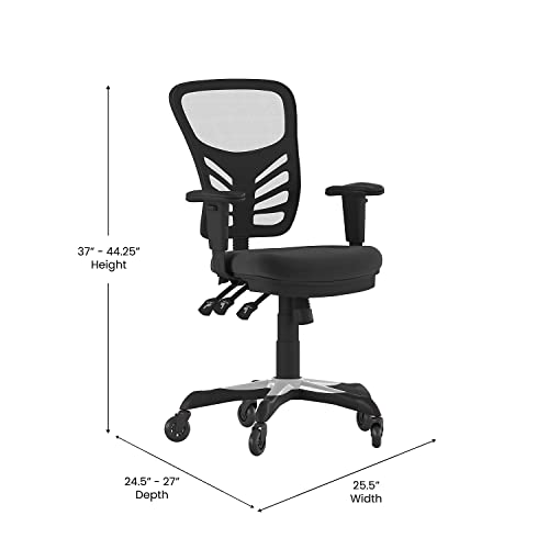 Flash Furniture Nicholas Mid-Back Multifunction Executive Swivel Ergonomic Office Chair with Adjustable Arms, Transparent Roller Wheels, 27", Black Mesh