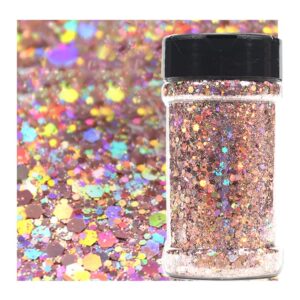 holographic chunky glitter, rose gold glitter, chunky mix glitter, poly holographic chunky mix glitter for resin, diy, body & nail art decoration