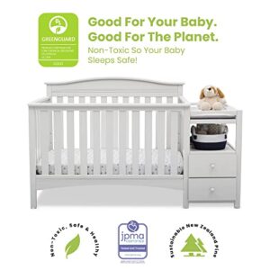 Delta Children Birkley Convertible Crib N Changer, Bianca White + Simmons Kids Quiet Nights Dual Sided Crib and Toddler Mattress (Bundle)