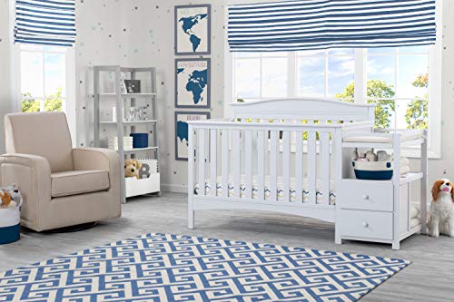 Delta Children Birkley Convertible Crib N Changer, Bianca White + Simmons Kids Quiet Nights Dual Sided Crib and Toddler Mattress (Bundle)