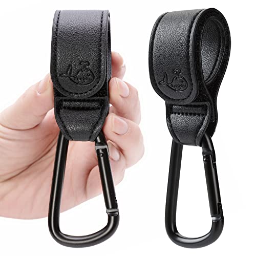 Funbliss Stroller Hooks for Hanging Bags and Shopping,Baby Stroller Hooks Clips,Plus Size, Newest Gen 3 Baby Grade Velcro, Black 2 Pack