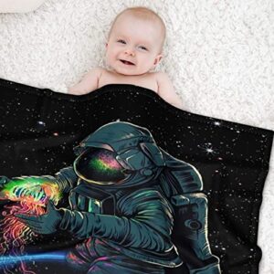 Space Astronaut Blanket for Boys Girls 30x40 Inch Purple Galaxy Baby Boy Blankets Newborn Super Soft Fleece Toddler Throw Blankets for School Nap Sofa Bedroom Decor Kids Throw Blanket