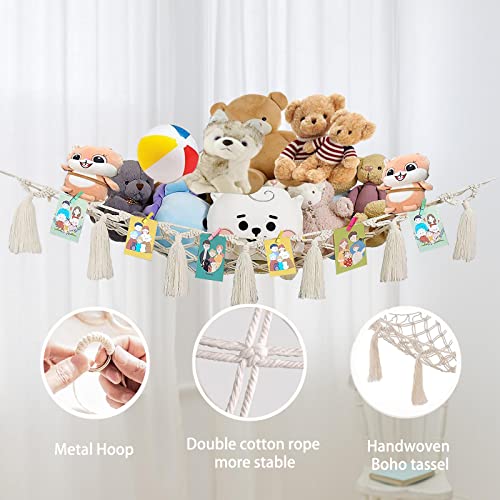 Toys Stuffed Animal Hammock for Kids Room | XL Macrame Plush Animal Net Toy Storage | Corner Toy Macrame Toy Storage Net