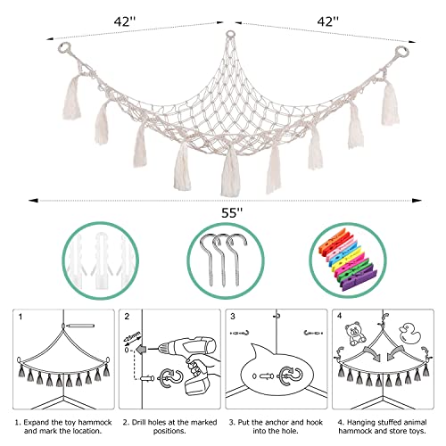 Toys Stuffed Animal Hammock for Kids Room | XL Macrame Plush Animal Net Toy Storage | Corner Toy Macrame Toy Storage Net