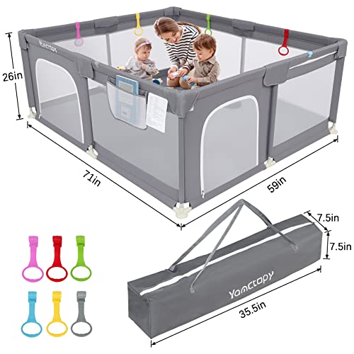 Baby Playpen 71" x 59", Yamctopy Playpens for Babies and Toddlers, Extra Large Baby Fence with Anti-Slip Base, Sturdy Safety Baby Playpen with Soft Breathable Mesh Grey