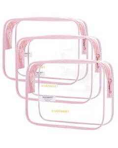 bagsmart clear toiletry bag, 3 pack tsa approved travel toiletry bag carry on travel accessories bag airport airline quart size bags water repellent makeup cosmetic bag for women (pink-3pcs)
