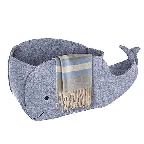 Aynaxcol Storage Basket Felt Storage Bin Whale Shaped Collapsible & Convenient Box Organizer with Carry Handles for Home Bedroom Closet Babies Nursery Toys