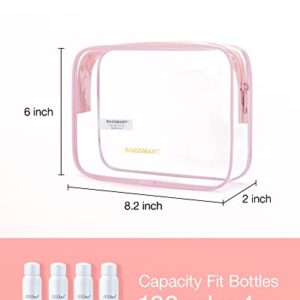 BAGSMART Clear Toiletry Bag, 3 Pack TSA Approved Travel Toiletry bag Carry on Travel Accessories Bag Airport Airline Quart Size Bags Water Repellent Makeup Cosmetic Bag for Women (Pink-3pcs)