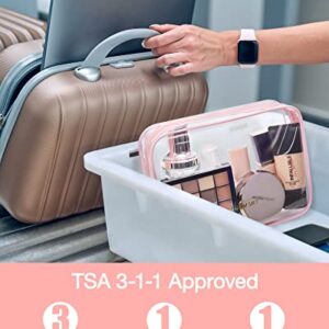 BAGSMART Clear Toiletry Bag, 3 Pack TSA Approved Travel Toiletry bag Carry on Travel Accessories Bag Airport Airline Quart Size Bags Water Repellent Makeup Cosmetic Bag for Women (Pink-3pcs)