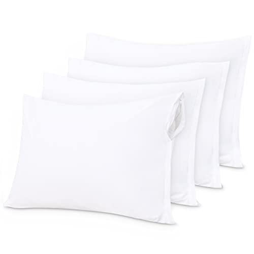 NTBAY 4 Pack Zippered Waterproof Toddler Pillow Protectors, Super Soft Quiet Zip Baby Pillow Protectors, 13x18 Inches Jersey Pure White Waterproof Pillow Cases Covers