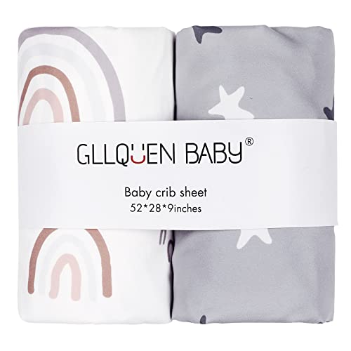 GLLQUEN BABY Crib Sheets for Boys Girls, Organic Fitted Crib Sheets Elastic Toddler Bed Crib Mattress Sheet Floral Pattern, Standard Safe Crib Sheets for Baby Unisex 52"x 28" x9"(Star)