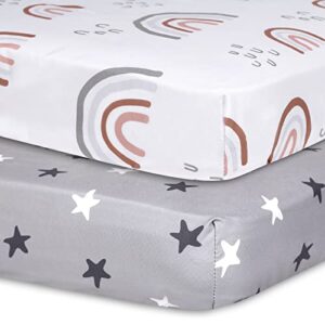 GLLQUEN BABY Crib Sheets for Boys Girls, Organic Fitted Crib Sheets Elastic Toddler Bed Crib Mattress Sheet Floral Pattern, Standard Safe Crib Sheets for Baby Unisex 52"x 28" x9"(Star)