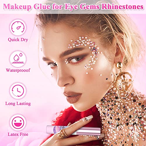 Face Makeup Glue for Rhinestones, Shynek Cosmetic Face Glitter Glue Long Lasting Waterproof Face Glue Adhesive for Eye Jewels Face Gems Rhinestone Chunky Body Glitter