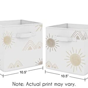 Sweet Jojo Designs Boho Desert Sun Taupe Set of 2 Foldable Fabric Storage Cube Bins Boxes Organizer Toys Neutral Tan Beige Ivory Gold Off White Bohemian Mountain Nature Outdoors Geometric Sunshine