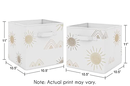 Sweet Jojo Designs Boho Desert Sun Taupe Set of 2 Foldable Fabric Storage Cube Bins Boxes Organizer Toys Neutral Tan Beige Ivory Gold Off White Bohemian Mountain Nature Outdoors Geometric Sunshine