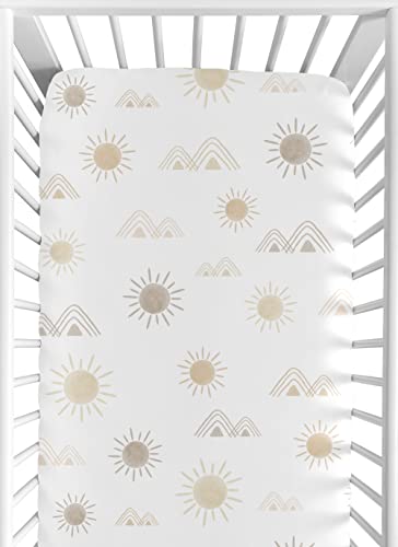 Sweet Jojo Designs Boho Desert Sun Taupe Fitted Crib Sheet Boy Girl Baby Toddler Nursery Neutral Tan Beige Ivory Gold Cream Off White Bohemian Mountain Nature Outdoors Geometric Minimalist Sunshine