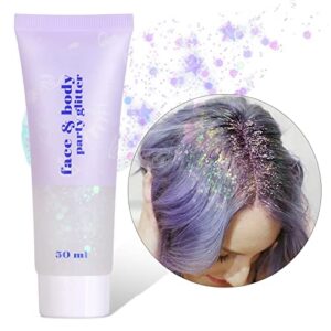 aoowu body glitter gel, 50ml holographic mermaid sequins glitter chunky cosmetic glitter face and body gel, sparkling festival party lotion glitter for face body eye hair nail makeup and diy art