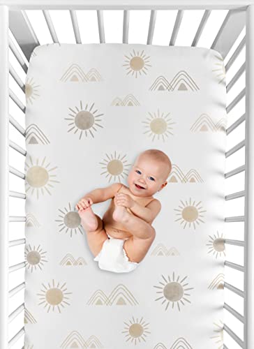 Sweet Jojo Designs Boho Desert Sun Taupe Fitted Crib Sheet Boy Girl Baby Toddler Nursery Neutral Tan Beige Ivory Gold Cream Off White Bohemian Mountain Nature Outdoors Geometric Minimalist Sunshine