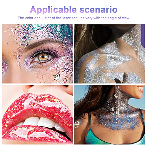 AOOWU Body Glitter Gel, 50ml Holographic Mermaid Sequins Glitter Chunky Cosmetic Glitter Face and Body Gel, Sparkling Festival Party Lotion Glitter for Face Body Eye Hair Nail Makeup and DIY Art