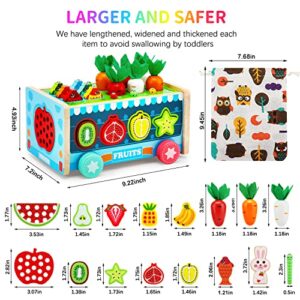 10-In-1 Wooden Montessori Toys for Toddlers, Carrot Harvest, Shapes Sorting &Matching, Stacking Cups, Fruits Lacing Threading,Preschool Learning Fine Motor Skills Game for 1 2 3 4 Years Old Babies