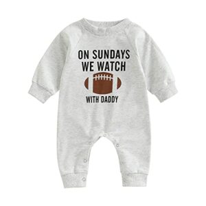 infant baby boys girls football season jumpsuit watch football with daddy funny romper playsuit sweatshirt (with daddy, 3-6 months)