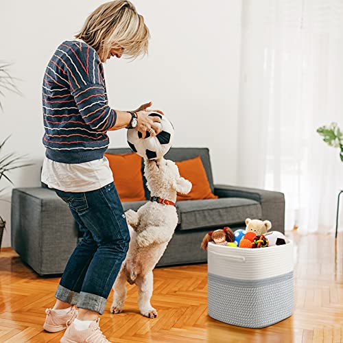 LOVSTORAGE Rope Laundry Basket, 3 Pack Woven Basket Rope Basket in Living Room Modern Hamper Basket in Laundry Room for Blankets Toys Throws Pillows Towels 12"x12"x12" White/Grey