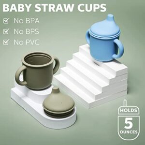 Potchen 2 Pieces Silicone Sippy Cup Training for Baby 6 months+ Soft with Straw Spill Proof Cups Toddlers Handles and Spout Lid Easy Grip 5oz (Blue, Green, Cute Style), (Pack of 1)