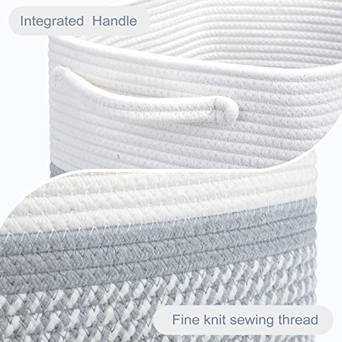 LOVSTORAGE Rope Laundry Basket, 3 Pack Woven Basket Rope Basket in Living Room Modern Hamper Basket in Laundry Room for Blankets Toys Throws Pillows Towels 12"x12"x12" White/Grey