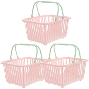3pcs small plastic shopping baskets kids grocery baskets with handles tiny organizer container bin for eggs fruits veggies snacks pink