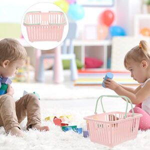 3pcs Small Plastic Shopping Baskets Kids Grocery Baskets with Handles Tiny Organizer Container Bin for Eggs Fruits Veggies Snacks Pink