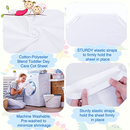 20 Pcs Daycare Cot Sheets for Toddler and Preschool Pure Cotton Breathable Fabric White Cot Sheets Standard Daycare Cot Bed Fitted Sheet for Boys and Girls, 51.18'' W x 23.62'' L (20 Pcs)