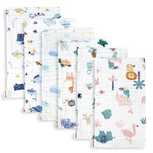 maliton muslin baby burp cloths 6 pack large 20''x10'' 100% cotton burp rags absorbent and soft 6 layers muslin cloth baby essentials for newborn(zoo pattern, pack of 6)