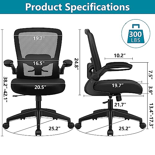 Office Chair, FelixKing Ergonomic Desk Chair Breathable Mesh Chair with Adjustable High Back Lumbar Support Flip-up Armrests, Executive Rolling Swivel Comfy Task Computer Chair for Home Office (Black)