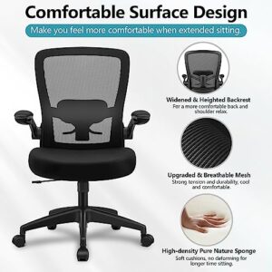 Office Chair, FelixKing Ergonomic Desk Chair Breathable Mesh Chair with Adjustable High Back Lumbar Support Flip-up Armrests, Executive Rolling Swivel Comfy Task Computer Chair for Home Office (Black)