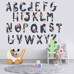 colorful cute space astronaut alphabet wall sticker decals, removable peel and stick, abc art mural decoration，for kids baby nursery kindergarten playroom classroom baby bedroom living room decor