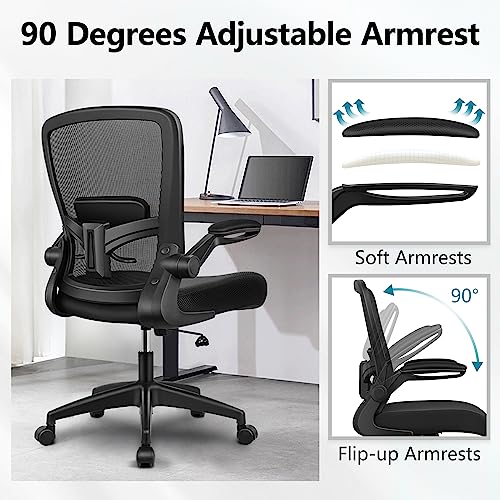 Office Chair, FelixKing Ergonomic Desk Chair Breathable Mesh Chair with Adjustable High Back Lumbar Support Flip-up Armrests, Executive Rolling Swivel Comfy Task Computer Chair for Home Office (Black)