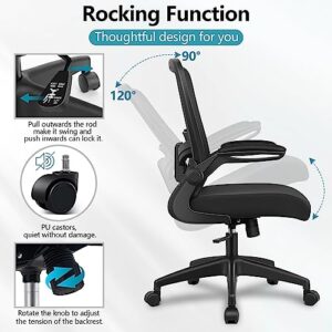 Office Chair, FelixKing Ergonomic Desk Chair Breathable Mesh Chair with Adjustable High Back Lumbar Support Flip-up Armrests, Executive Rolling Swivel Comfy Task Computer Chair for Home Office (Black)