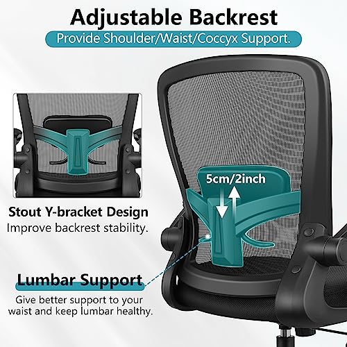 Office Chair, FelixKing Ergonomic Desk Chair Breathable Mesh Chair with Adjustable High Back Lumbar Support Flip-up Armrests, Executive Rolling Swivel Comfy Task Computer Chair for Home Office (Black)