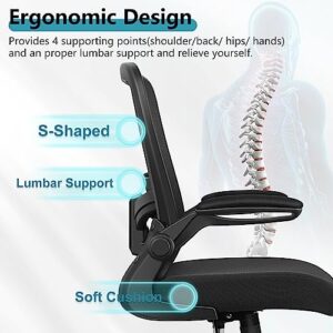 Office Chair, FelixKing Ergonomic Desk Chair Breathable Mesh Chair with Adjustable High Back Lumbar Support Flip-up Armrests, Executive Rolling Swivel Comfy Task Computer Chair for Home Office (Black)