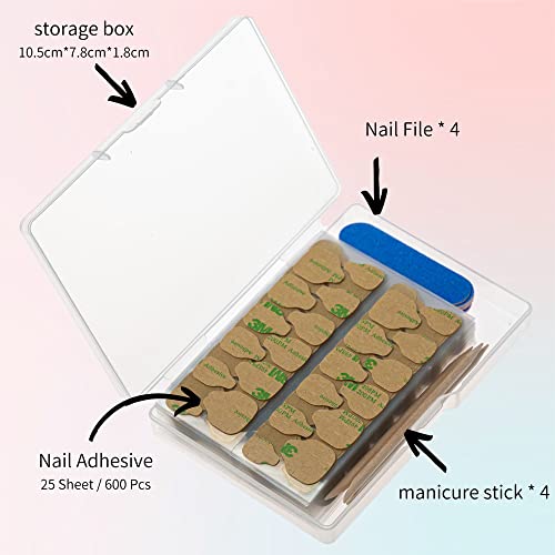 Sun&Beam Nails Adhesive Tabs Stickers for Press On False Nail Gel Glue Double Sided Waterproof Transparent Strong Sticky (25 Sheet with kit Box)