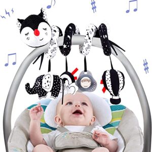 saotaeng car seat toys, infant baby black white fox stroller toy stretch & spiral activity toy, hanging toys for car seat crib mobile, newborn sensory toy best babies gift for 0 3 6 9 12 months