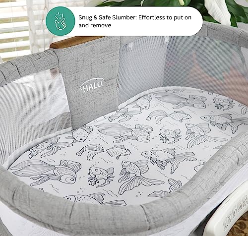 TansyPanda Bassinet Sheets for Halo Bassinest Swivel, Flex, Glide, Premiere and Luxe Series Sleeper, Pack of 3, 33 X 17 Inch, Ultra Soft, Snug Fit, Unisex Boys Girls, Gray White (Ocean Fish Theme)