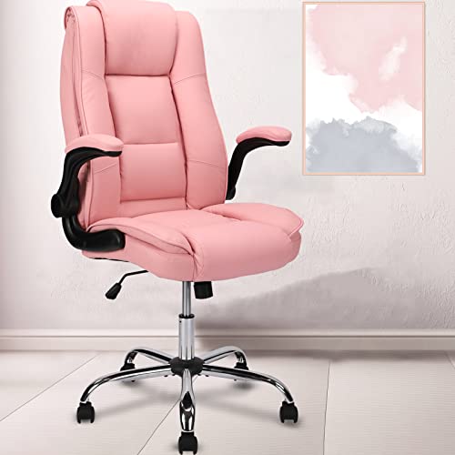 High Back Executive Office Chair, Posture Ergonomic PU Leather Office Chair. Computer Desk Chairs with Padded Flip Adjust Armrests, Adjustable Tilt Lock, Swivel Rolling Chair for Adult Working Study