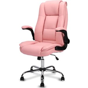High Back Executive Office Chair, Posture Ergonomic PU Leather Office Chair. Computer Desk Chairs with Padded Flip Adjust Armrests, Adjustable Tilt Lock, Swivel Rolling Chair for Adult Working Study