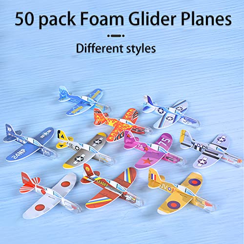 Manmel 50 Pcs Foam Gliders Planes Toys for Kids, Paper Airplane Toys Set, Plane Party Favors Goodie Bag Stuffers, Outdoor Flying Toys, Bulk Toys for Classroom Prizes Boys and Girls