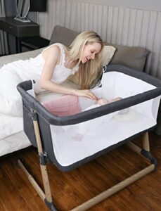 mumeasy newborn baby bedside bassinet - adjustable portable bedside sleeper with wheels & storage basket for infant | newborn baby boy & girl