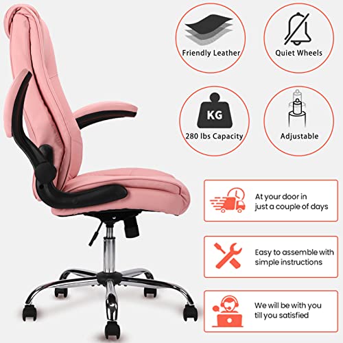 High Back Executive Office Chair, Posture Ergonomic PU Leather Office Chair. Computer Desk Chairs with Padded Flip Adjust Armrests, Adjustable Tilt Lock, Swivel Rolling Chair for Adult Working Study