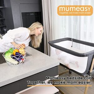 Mumeasy Newborn Baby Bedside Bassinet - Adjustable Portable Bedside Sleeper with Wheels & Storage Basket for Infant | Newborn Baby Boy & Girl